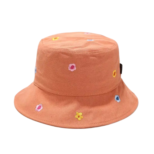 Orange Flower Embroidery Bucket Hat