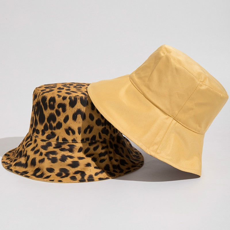 Yellow & Leopard Print Reversible Bucket