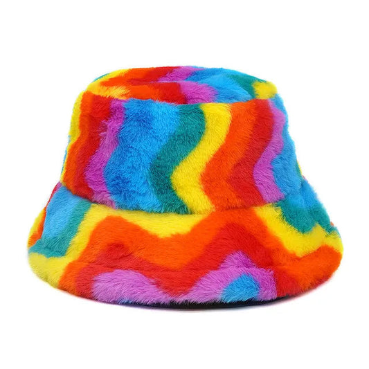 Rainbow Fur Bucket Hat
