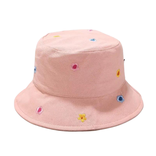 Pink Flower Embroidery Bucket Hat