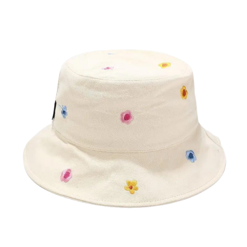 Beige Flower Embroidery Bucket Hat