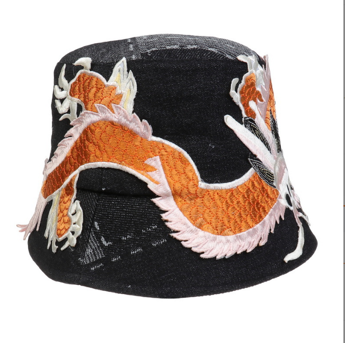 Black Chinese Back Dragon Bucket Hat