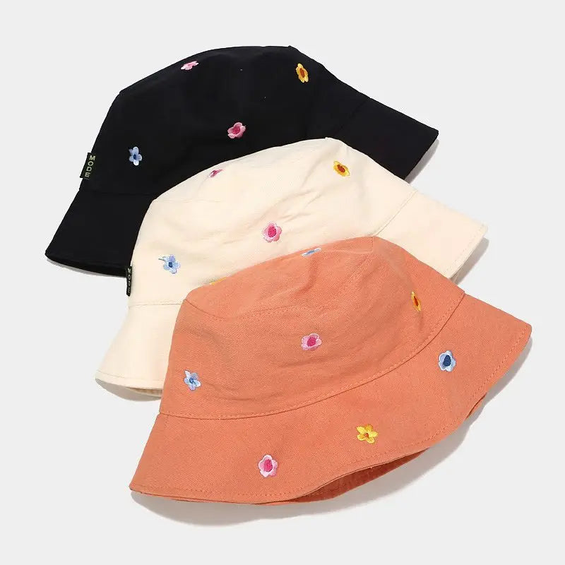Pink Flower Embroidery Bucket Hat