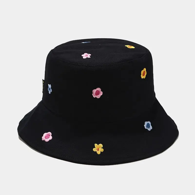 Black Flower Embroidery Bucket Hat