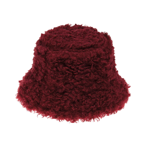 Red Wine Fuzzy Faux Fur Bucket Hat