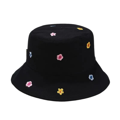 Black Flower Embroidery Bucket Hat